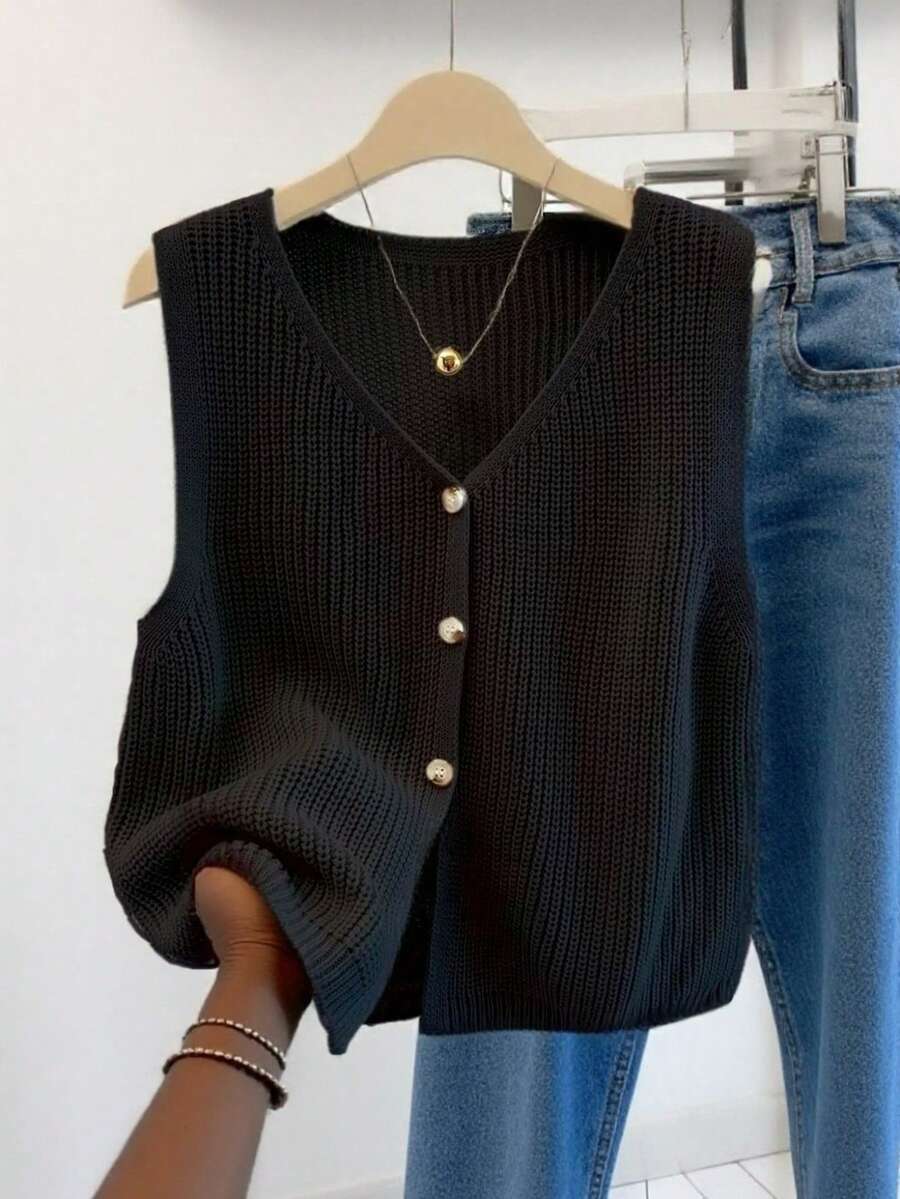 Penelope | Button Front Knit Vest