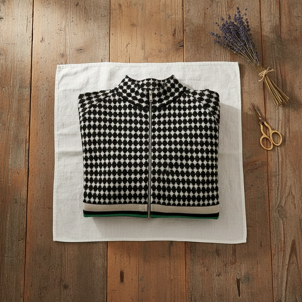 Millie – Retro Black-White-Green Zip Vest