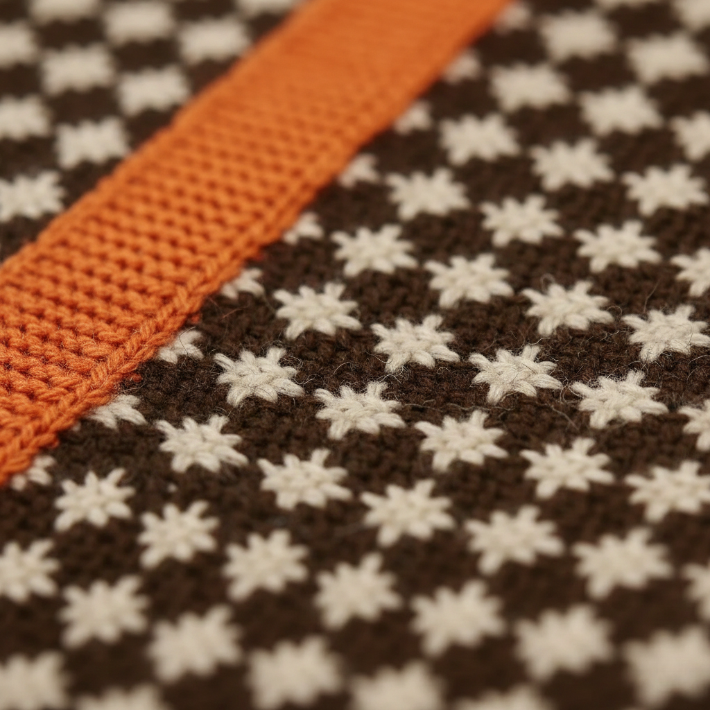 Diana – Turtleneck with Cross Pattern and Orange Sleeves
