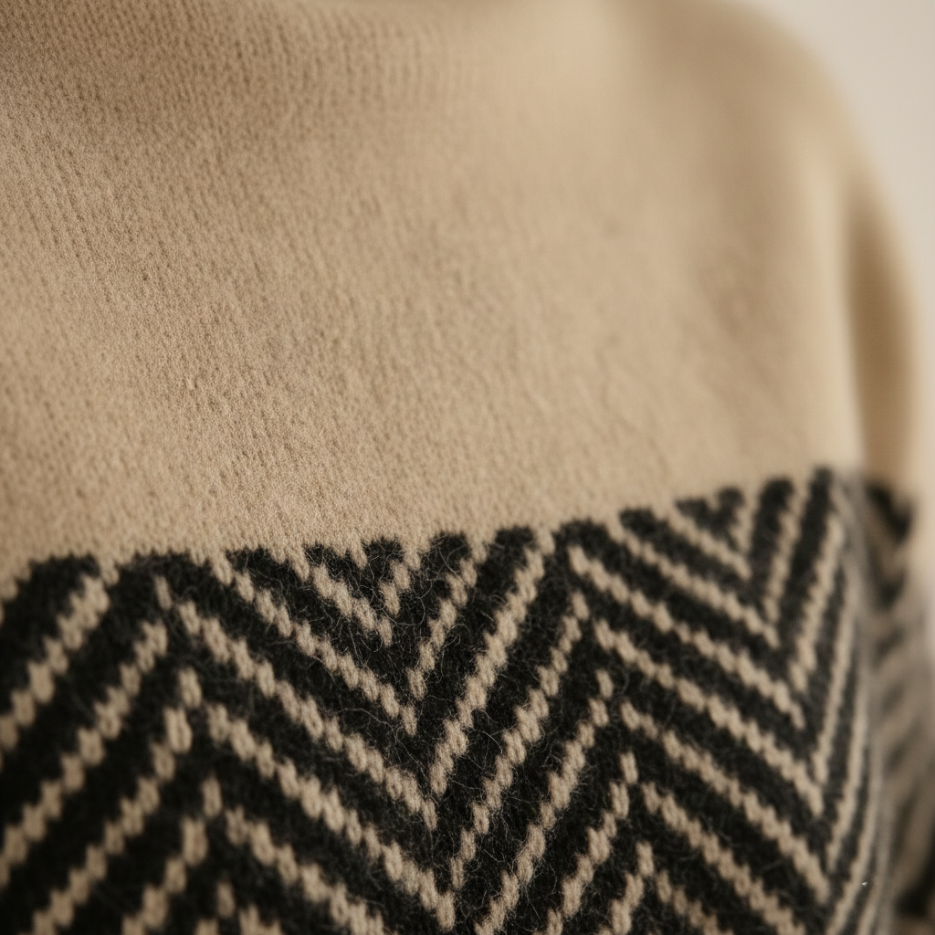 Cotton Turtleneck Dark Blue with Zigzag Pattern