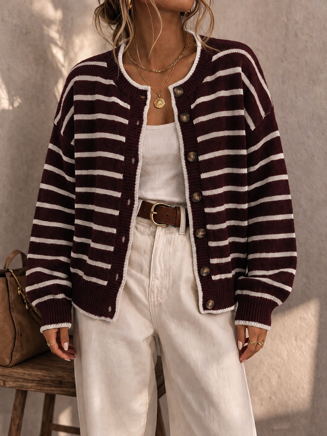 Phoebe | Striped Button Cardigan