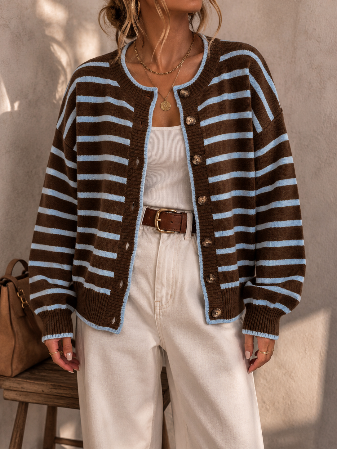 Phoebe | Striped Button Cardigan