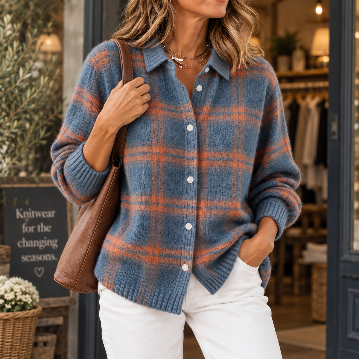 Harriet | Checked Knit Cardigan