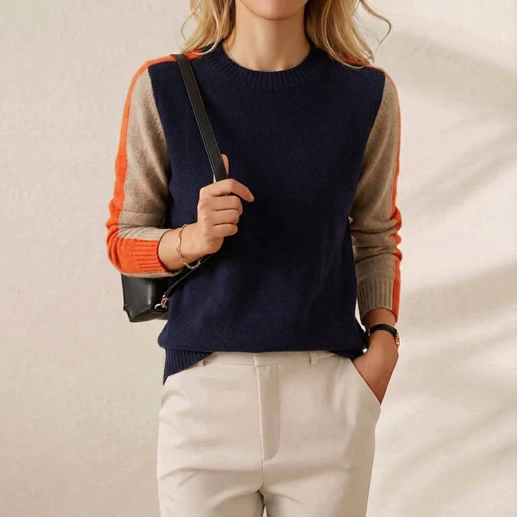 Scarlett – Dark Blue-Orange-Taupe Jumper