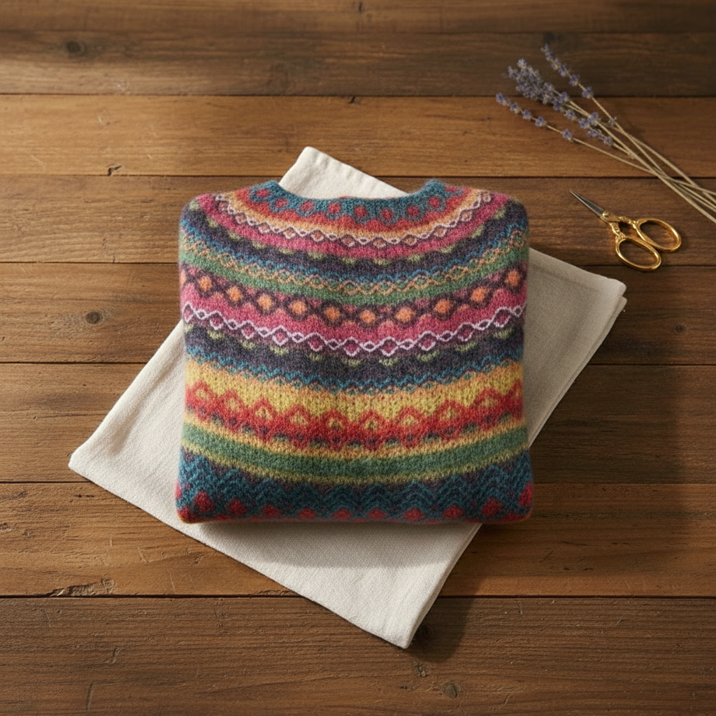 Eleanor – Jumper with Rainbow Fair Isle Stripes