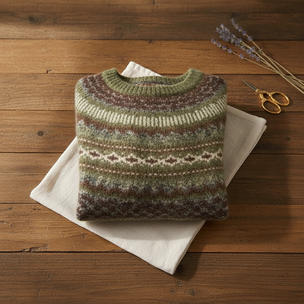 Linda – Olive Jumper with Abstract Pattern