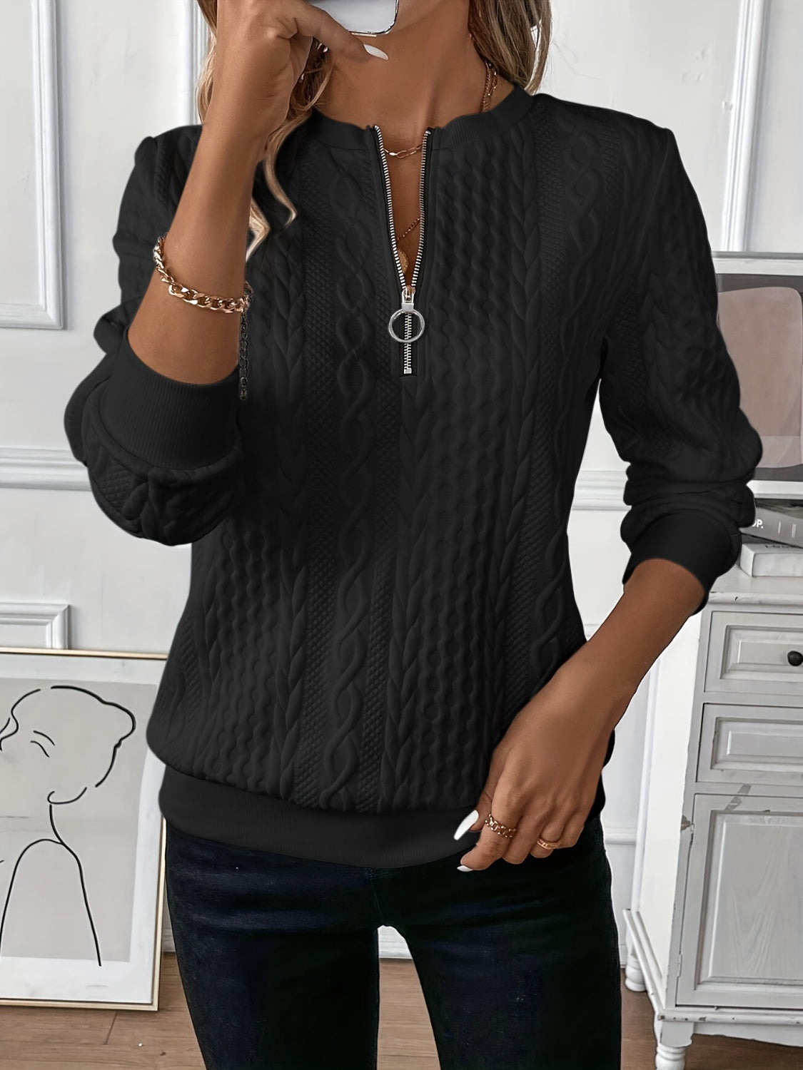 Pippa | Textured Half-Zip Jumper