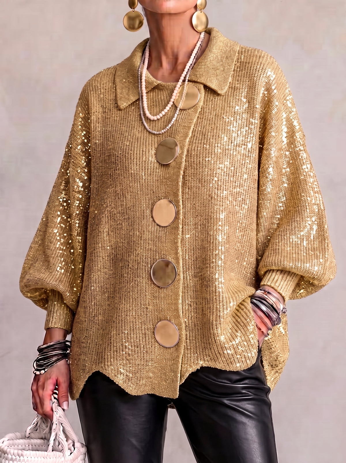 Rosamund | Statement-Button Collared Cardigan