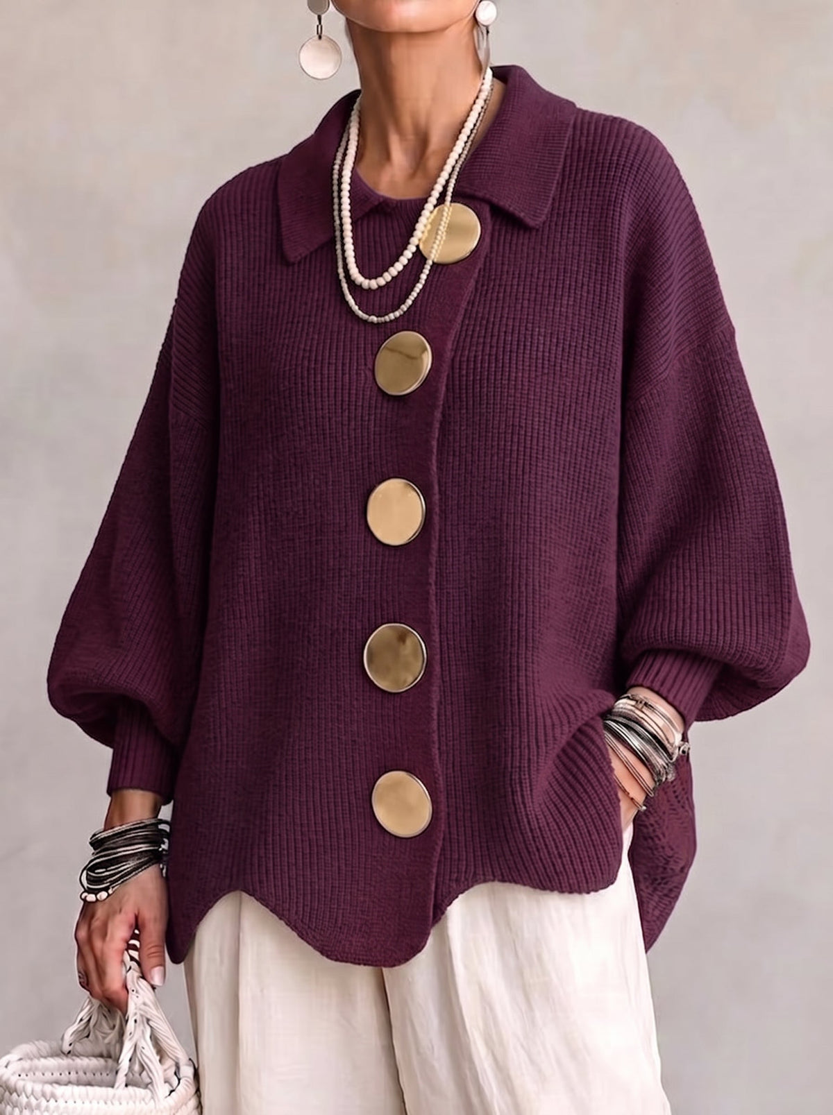 Rosamund | Statement-Button Collared Cardigan