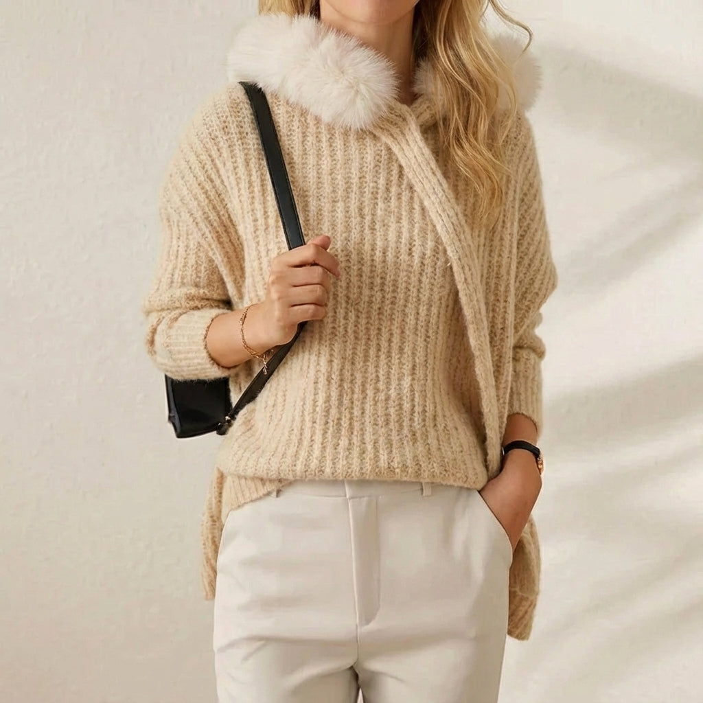 Adele – Women's Faux Fur Collar Knit Jumper