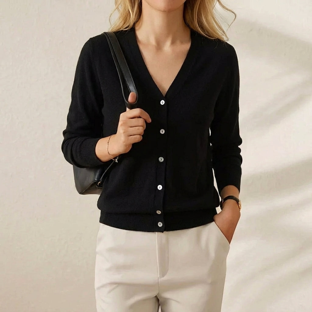 Romilly – Classic V-Neck Button-Up Knit Cardigan