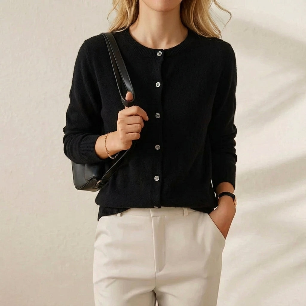 Melissa – Classic Crewneck Button Cardigan