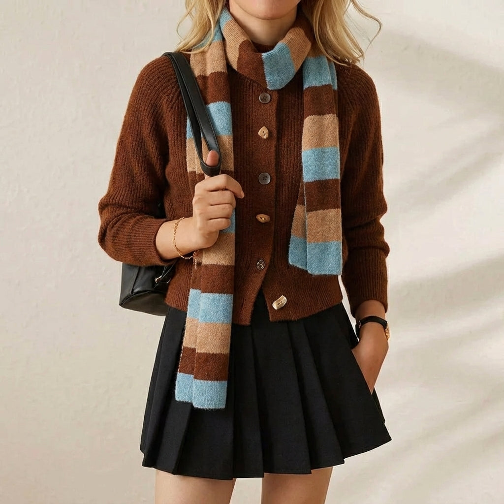 Celeste – Women's Round Neck Gold Button Knit Cardigan