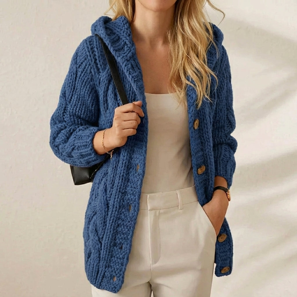 Angela – Cable-Knit Hooded Cardigan