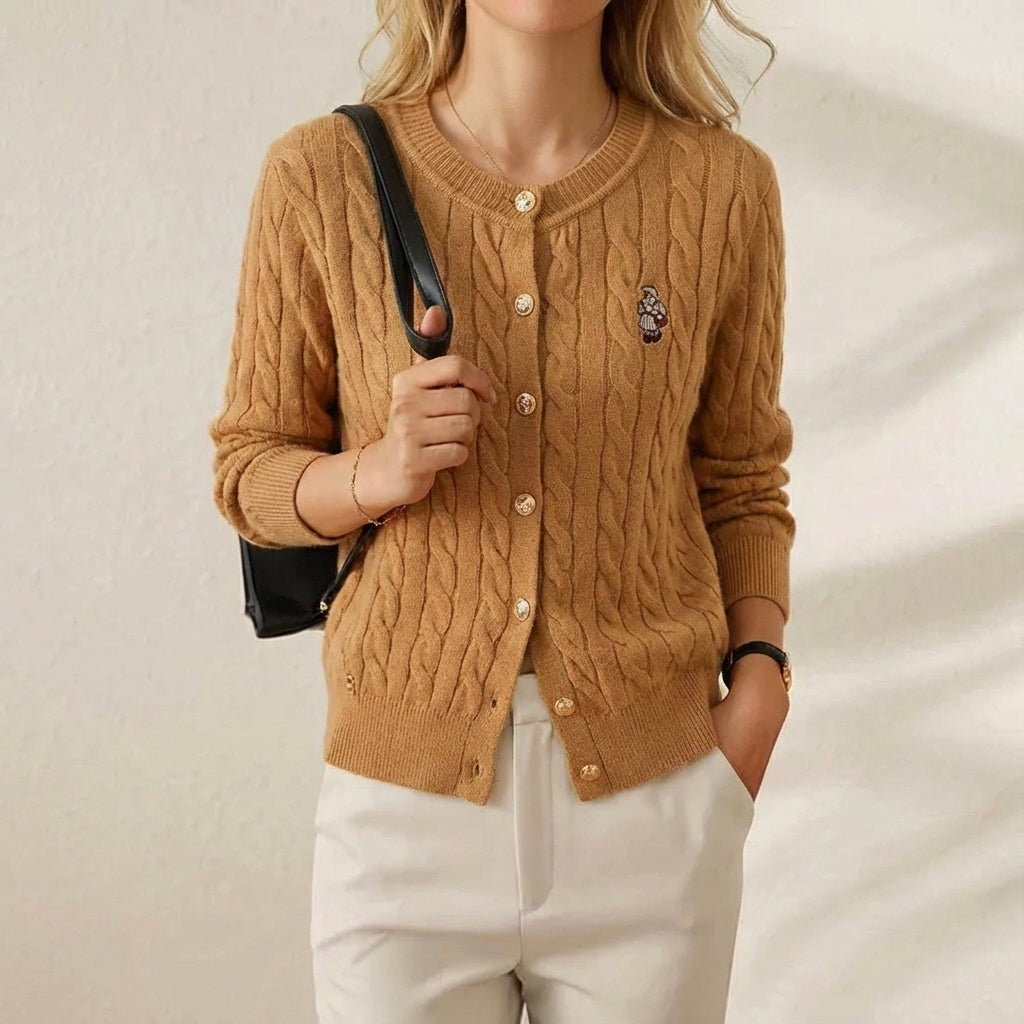 Brenda – Cable Knit Round Neck Button Cardigan