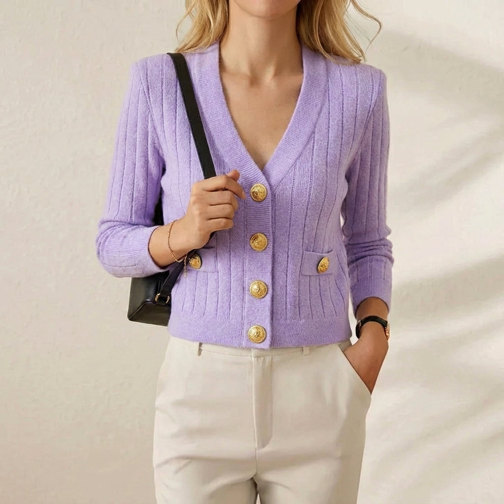 Petra – Double-Breasted Gold Button Cardigan