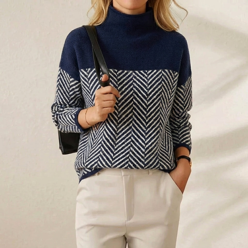 Marissa – Chevron Colourblock Turtleneck Jumper
