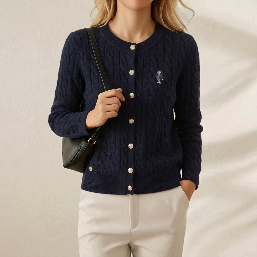 Brenda – Cable Knit Round Neck Button Cardigan