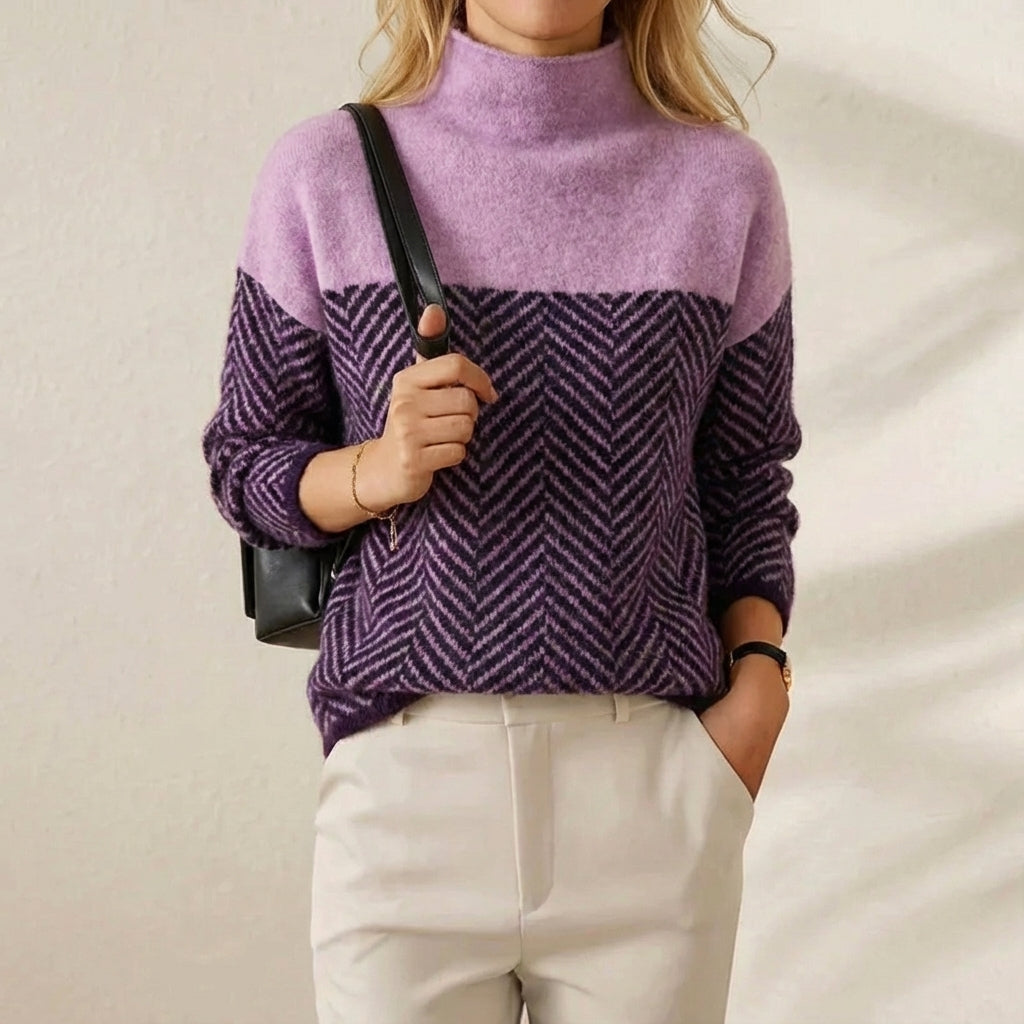 Marissa – Chevron Colourblock Turtleneck Jumper