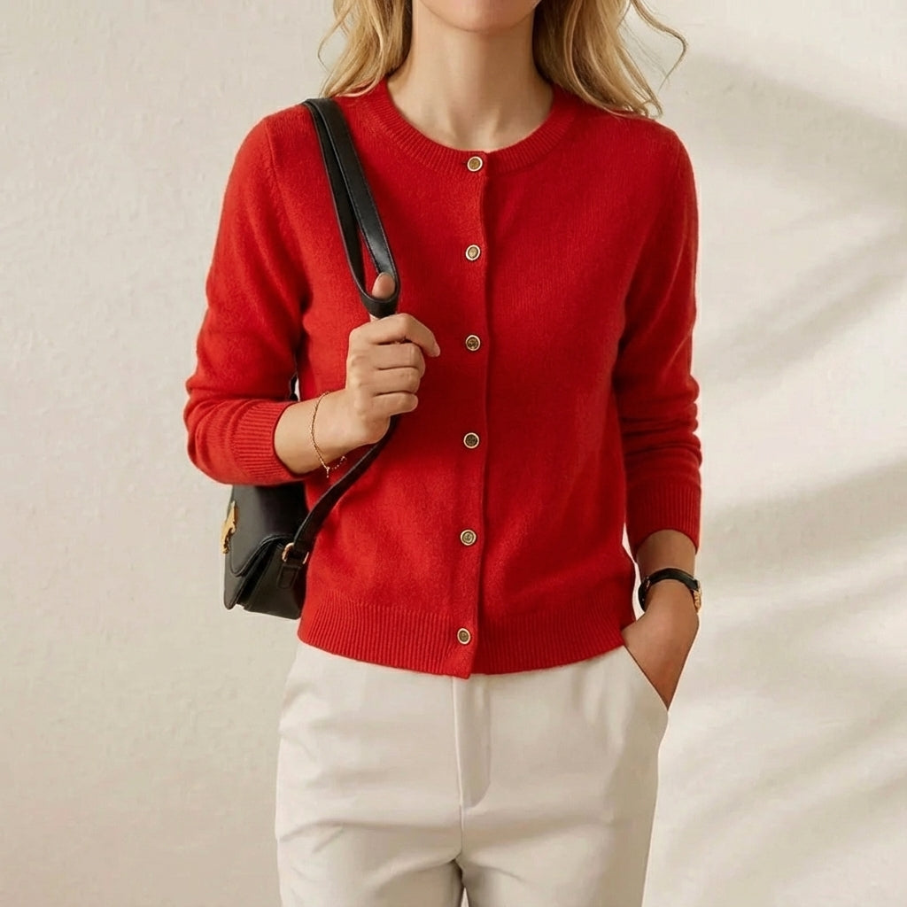 Melissa – Classic Crewneck Button Cardigan
