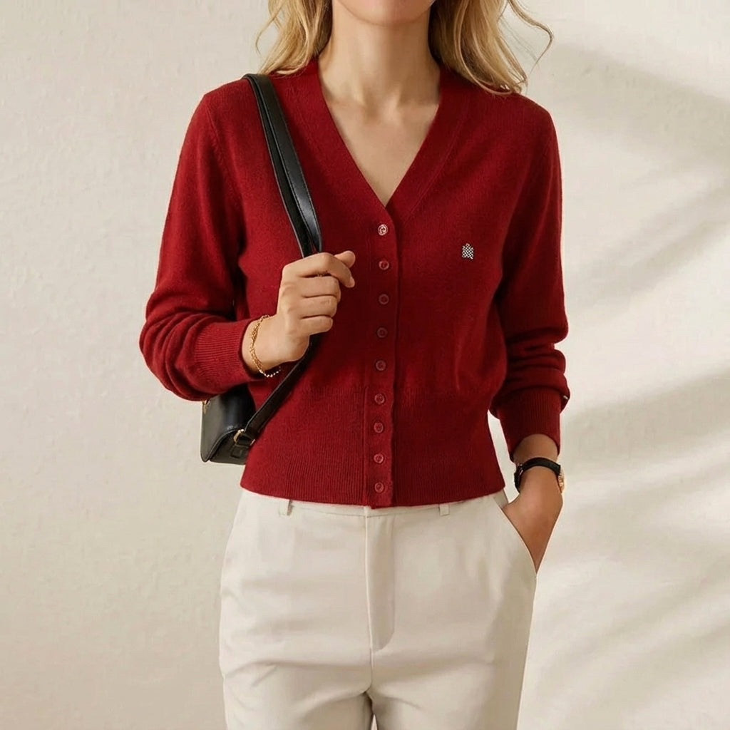Claudia – Women's Embroidered Logo V-Neck Cardigan