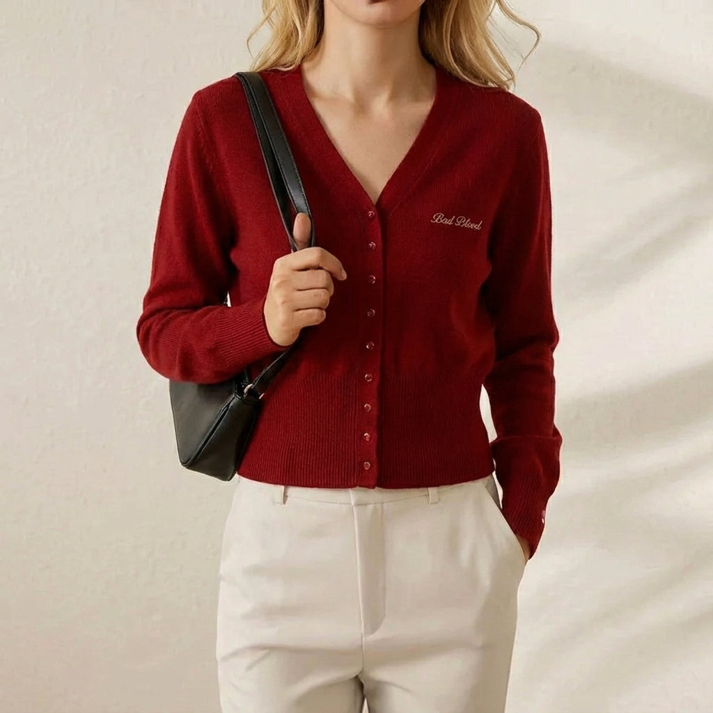 Brianna – Women's V-Neck Embroidered Knit Cardigan