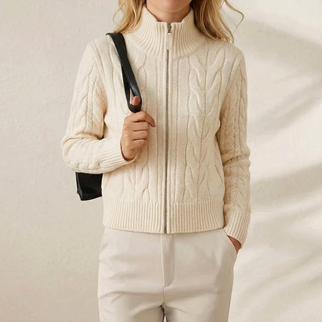 Opal – Classic Cable Turtleneck Zip Jacket