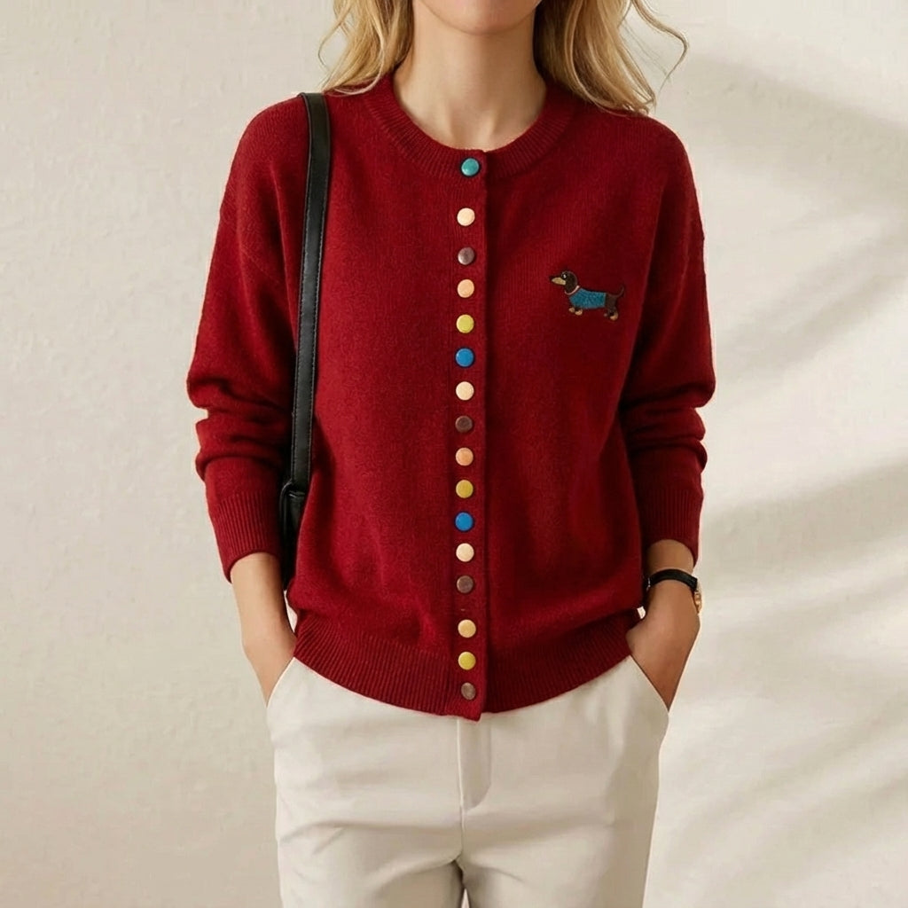 Alison – Crewneck Multicolour Button Knit Cardigan