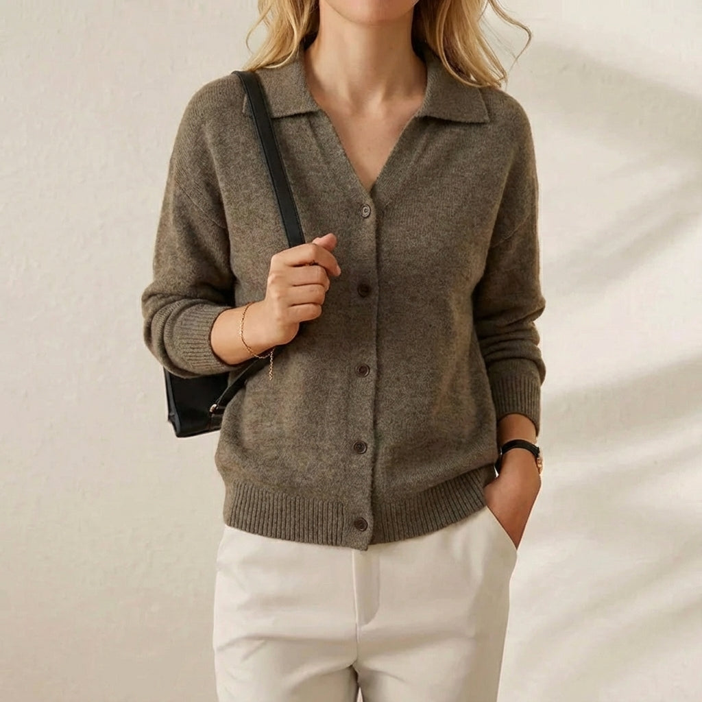 Agatha – Polo Collar Relaxed Knit Button Cardigan