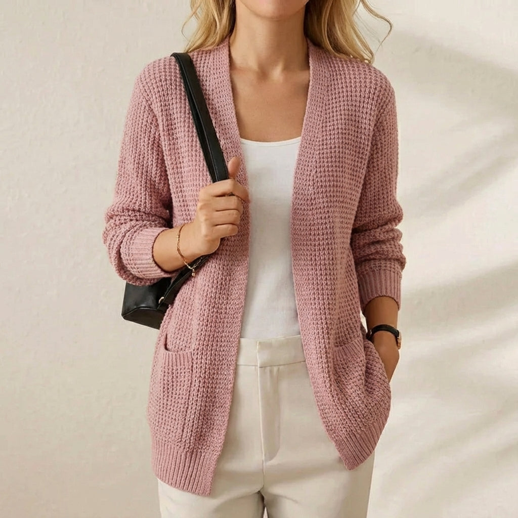 Carol – Women's Open Front Waffle Knit Cardigan