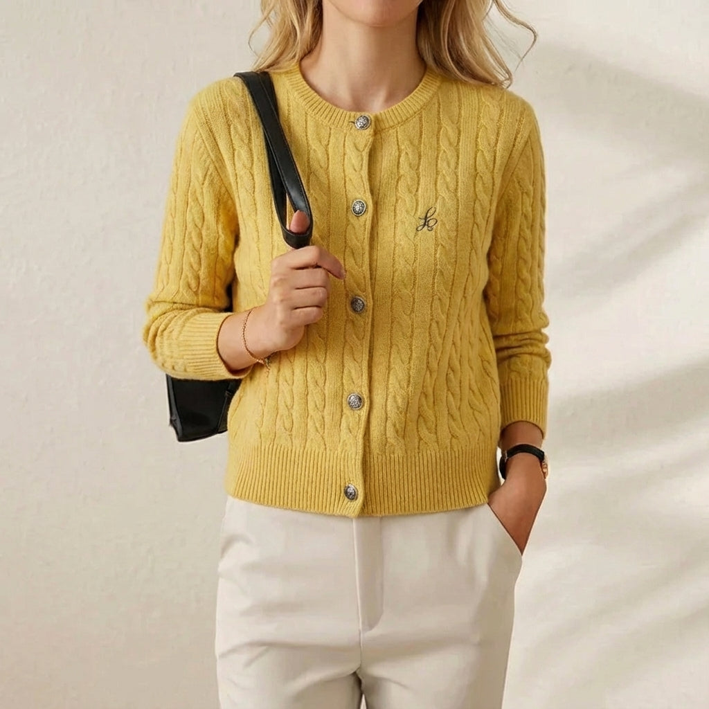 Nina – Cable-Knit Embroidered Cardigan