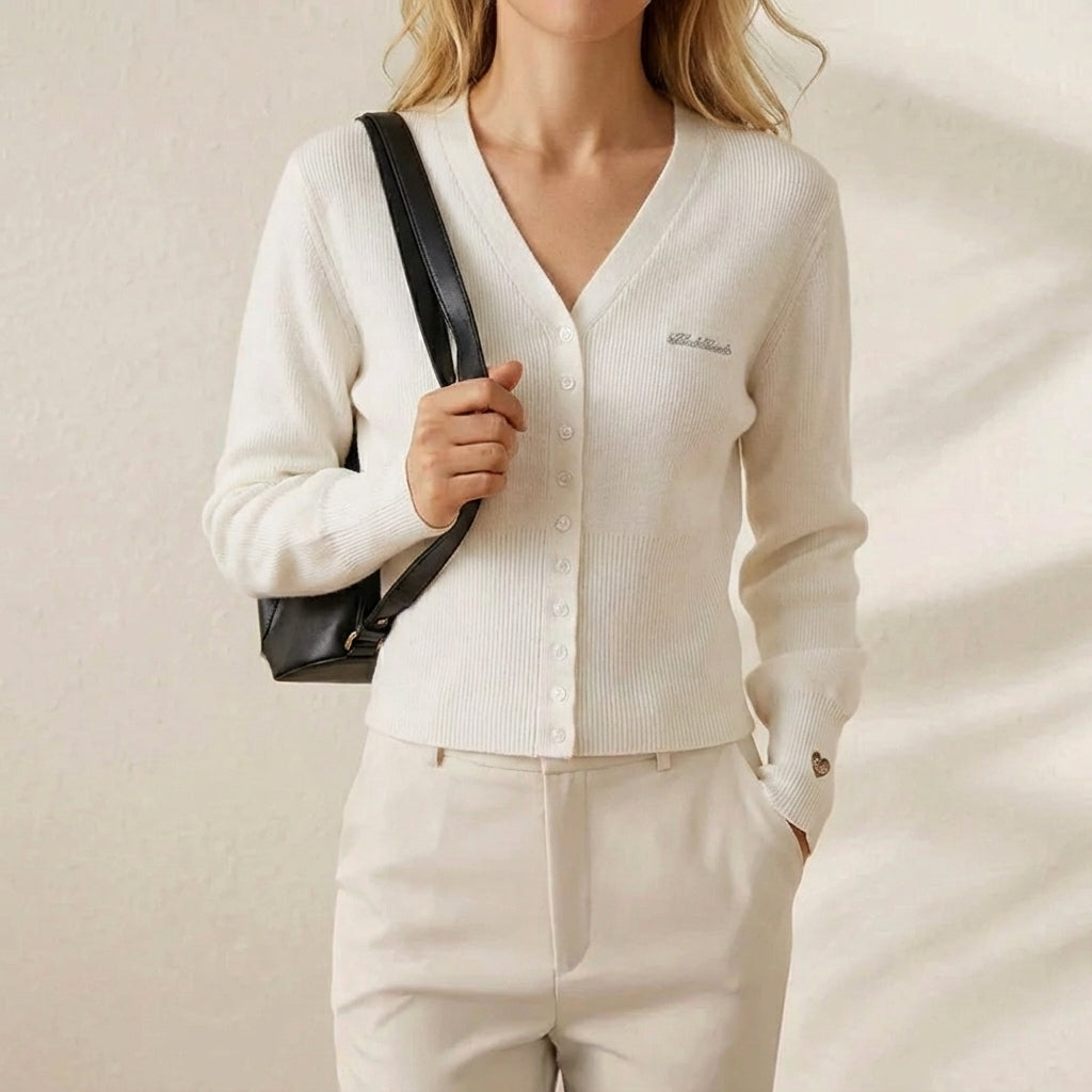 Brianna – Women's V-Neck Embroidered Knit Cardigan