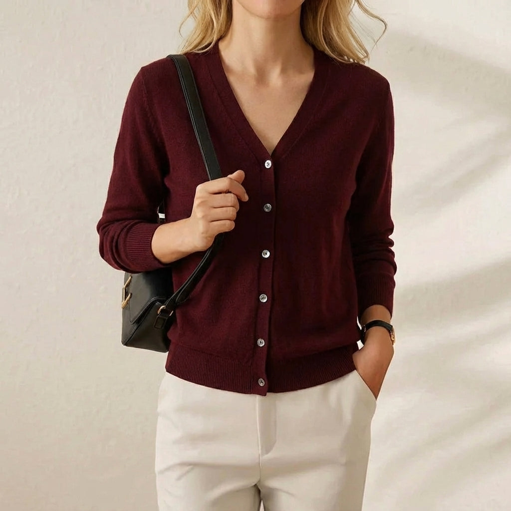 Romilly – Classic V-Neck Button-Up Knit Cardigan