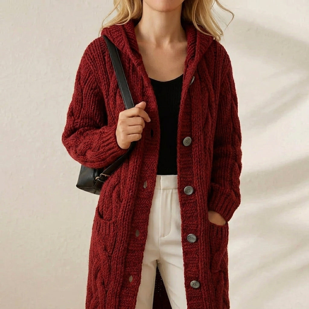 Angela – Cable-Knit Hooded Cardigan