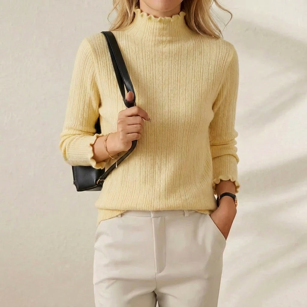 Nora – Lettuce Edge Mock Neck Knit Jumper