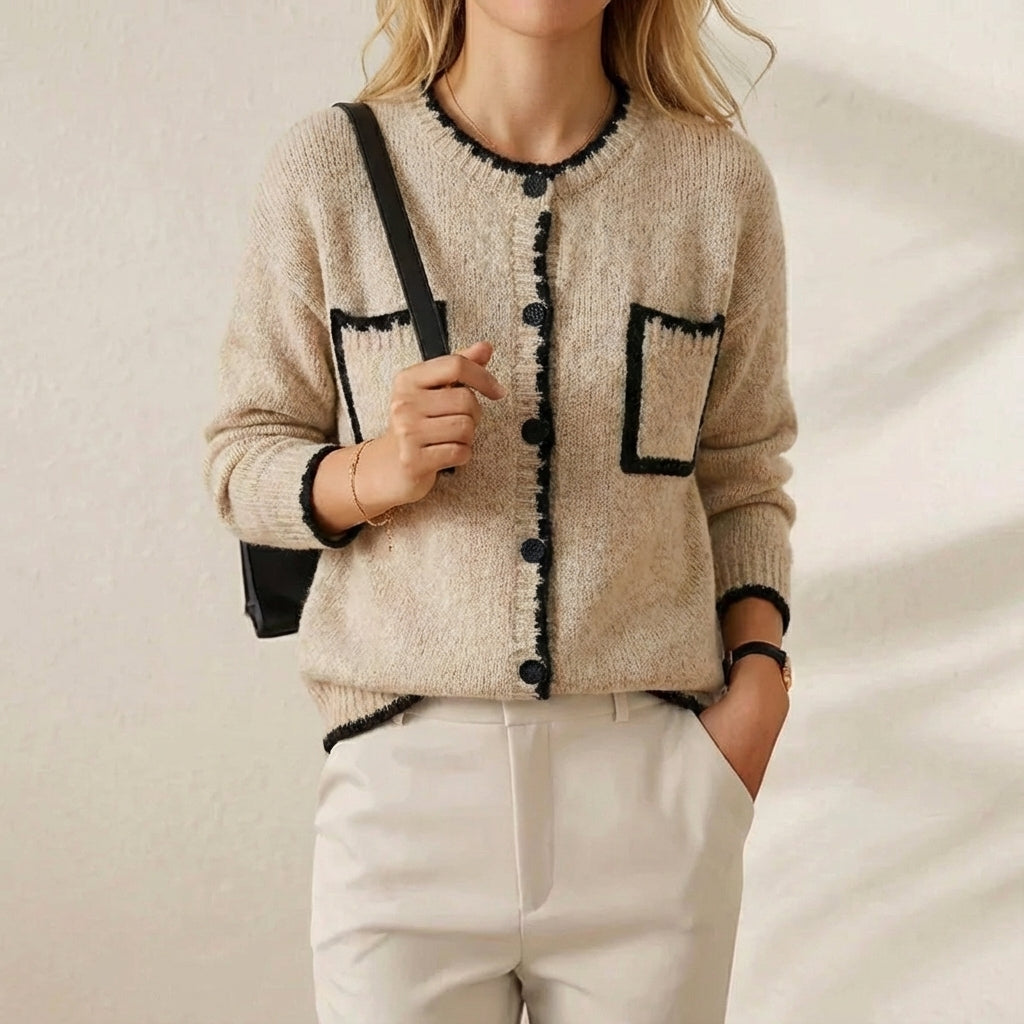 Noelle – Contrast Trim Tweed Cardigan