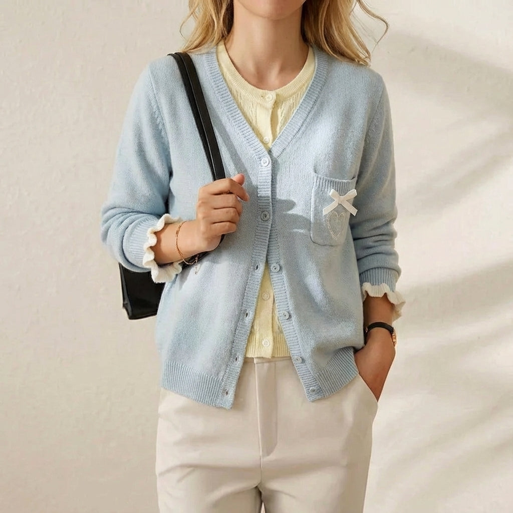 Davina – V-Neck Bow Detail Knit Cardigan