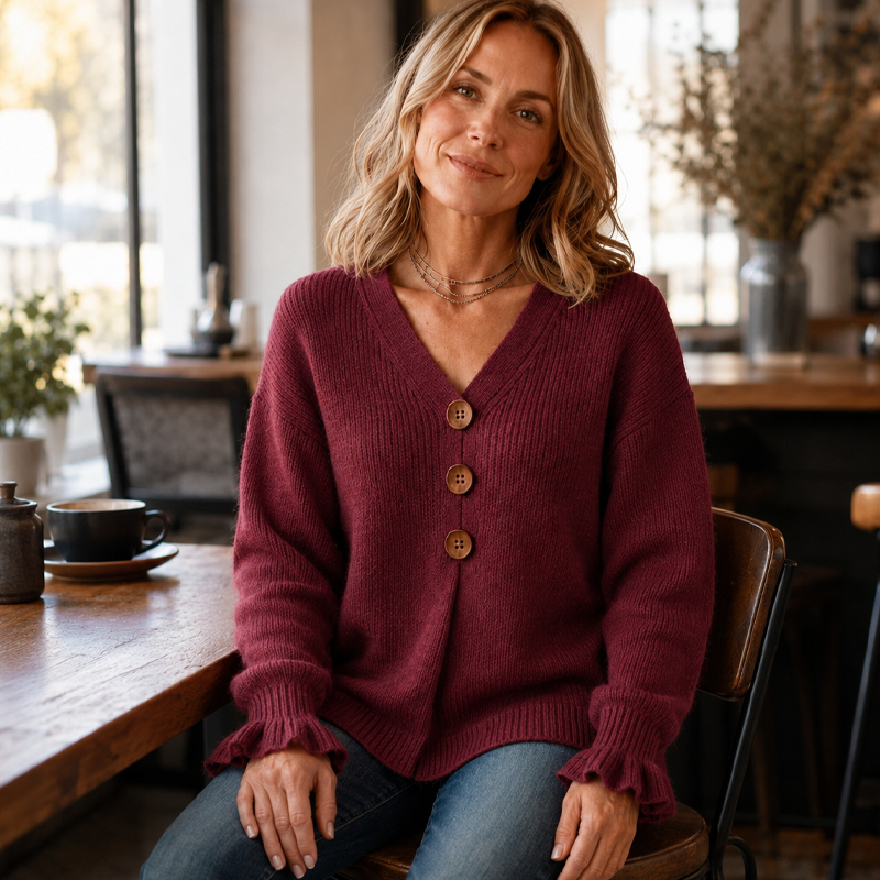 Felicity | Ruffle-Cuff V-Neck Jumper