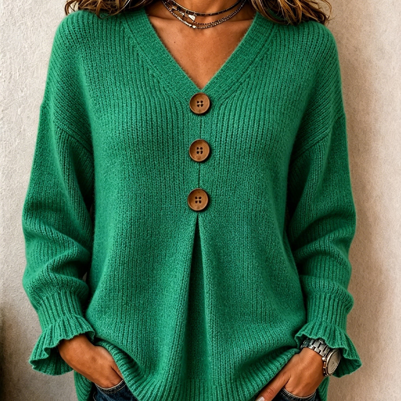 Felicity | Ruffle-Cuff V-Neck Jumper