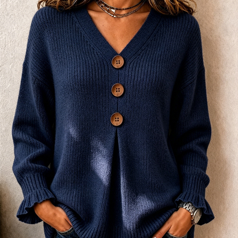 Felicity | Ruffle-Cuff V-Neck Jumper